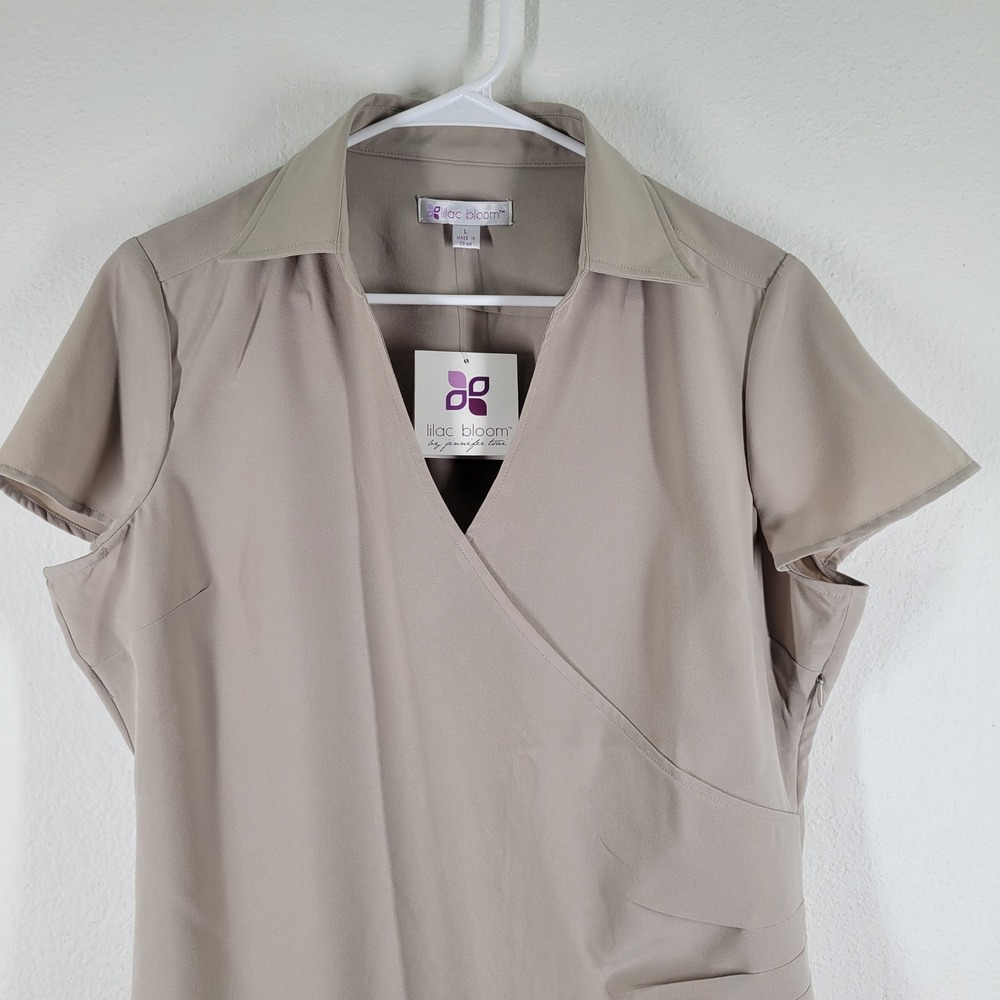 Lilac Bloom by Jennifer Tsai Women's Beige V Neck Short Sleeve Top Sz Large - Picture 2 of 12